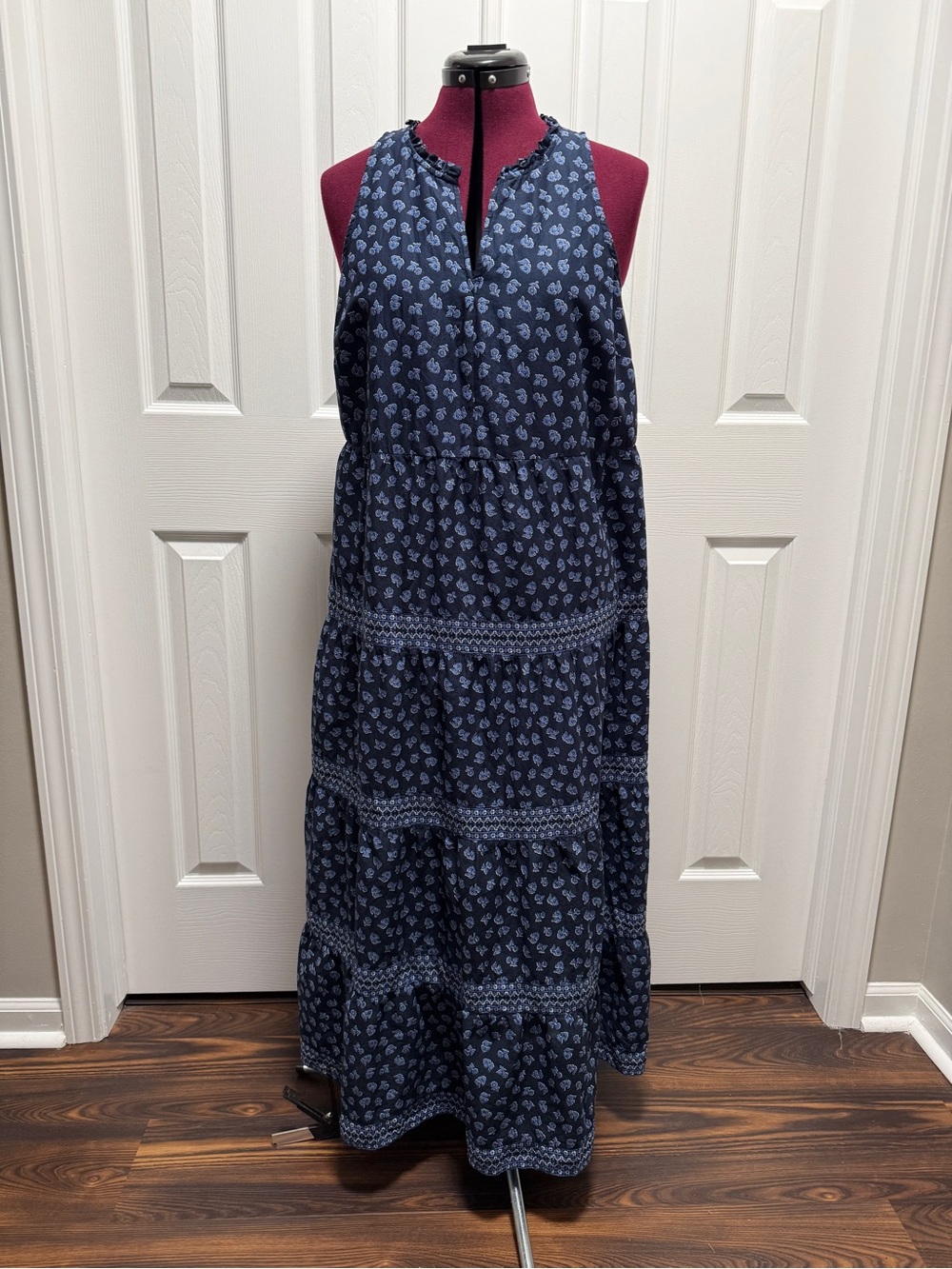 J. Jill Navy Floral Sleeveless Maxi Dress